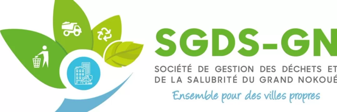 Logo coloré avec des icônes de gestion des déchets et du texte « SGDS-GN Société de gestion des déchets et de la salubrité