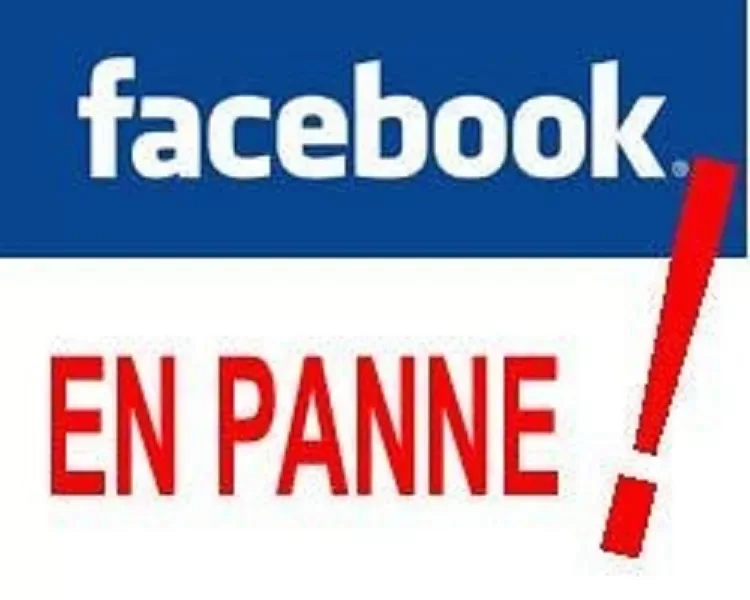 Logo blanc sur fond bleu avec le texte EN PANNE en rouge et un point d'exclamation rouge sur fond blanc
