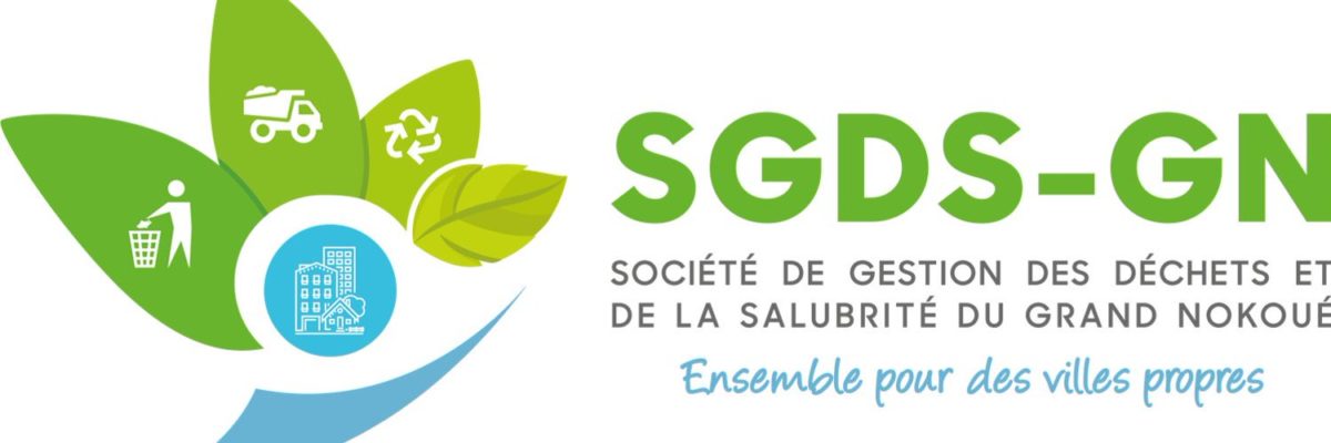 Logo coloré avec des icônes de gestion des déchets et du texte « SGDS-GN Société de gestion des déchets et de la salubrité