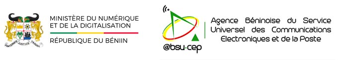 Logos alignés horizontalement du ministère du Numérique, du gouvernement béninois et de l’agence des communications électroniques et de la poste
