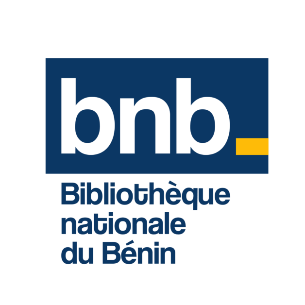 Logo blanc et bleu avec un trait jaune et le texte Bibliothèque nationale du Bénin en dessous