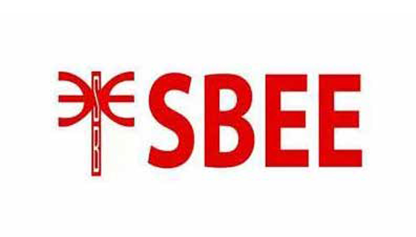 Logo rouge et blanc avec les lettres SBEE sur fond blanc