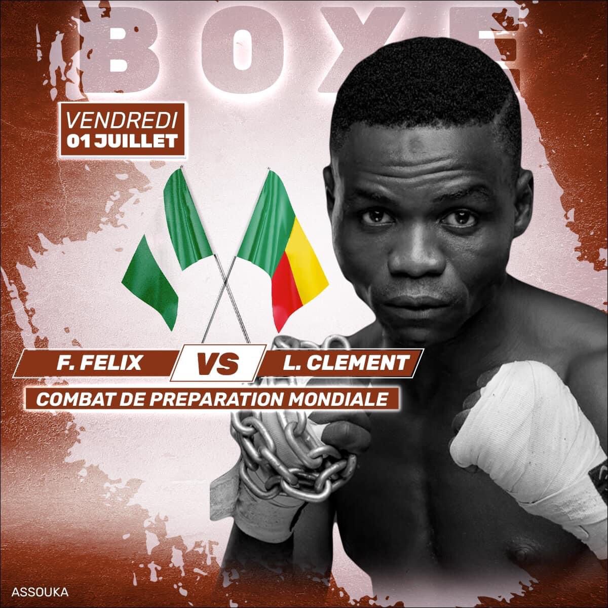 Boxeur en position de combat avec chaînes autour des poignets et drapeaux en arrière-plan annonçant un combat de préparation mondiale