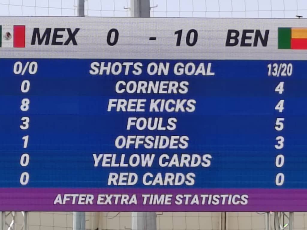 Tableau d affichage du score 0 à 10 avec statistiques détaillées d un match de football après prolongations