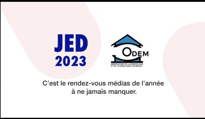 Affiche avec le texte JED 2023, le logo Odem et la phrase C’est le rendez-vous médias de l’année à ne jamais manquer