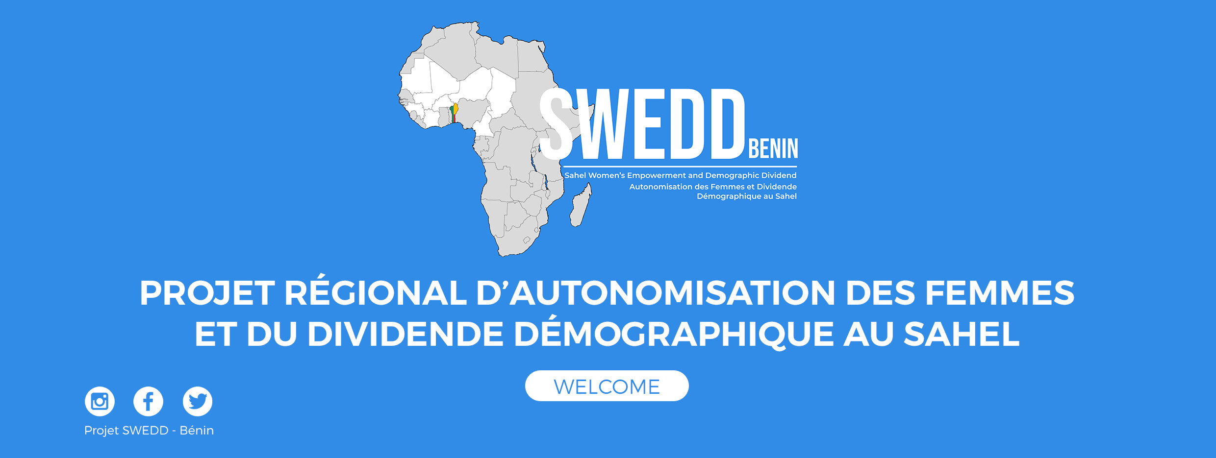Carte de l'Afrique avec mise en avant de la région du Sahel et texte sur un projet régional d'autonomisation des femmes au Sahel