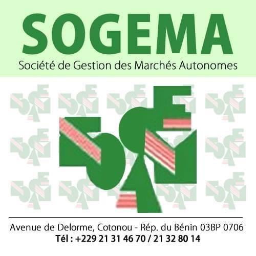 Logo et coordonnées d une société de gestion des marchés autonomes au Bénin sur un fond vert pâle