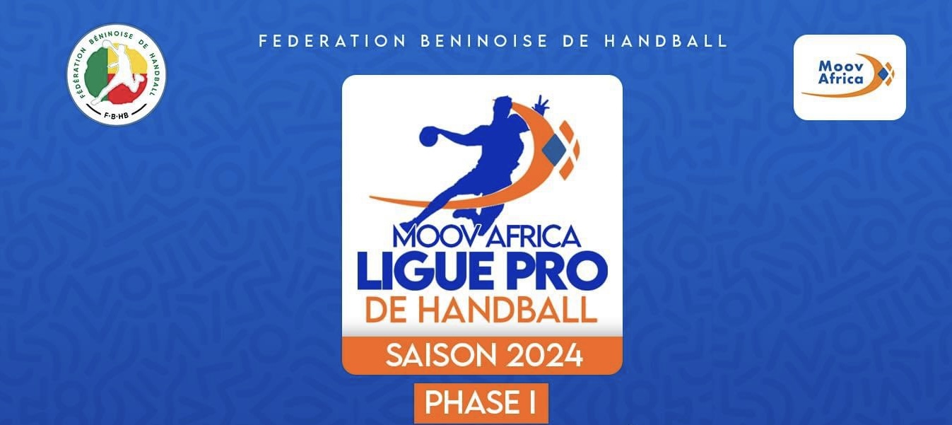 Logo de la fédération de handball avec un joueur en silhouette lançant une balle et texte sur la Ligue Pro de Handball saison 2024 phase 1
