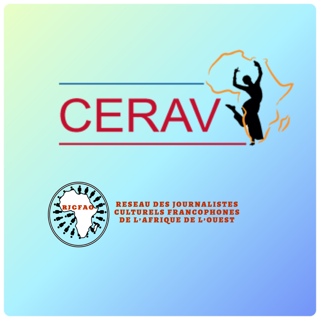 Logos de deux organisations culturelles africaines sur fond dégradé bleu clair vers bleu violet