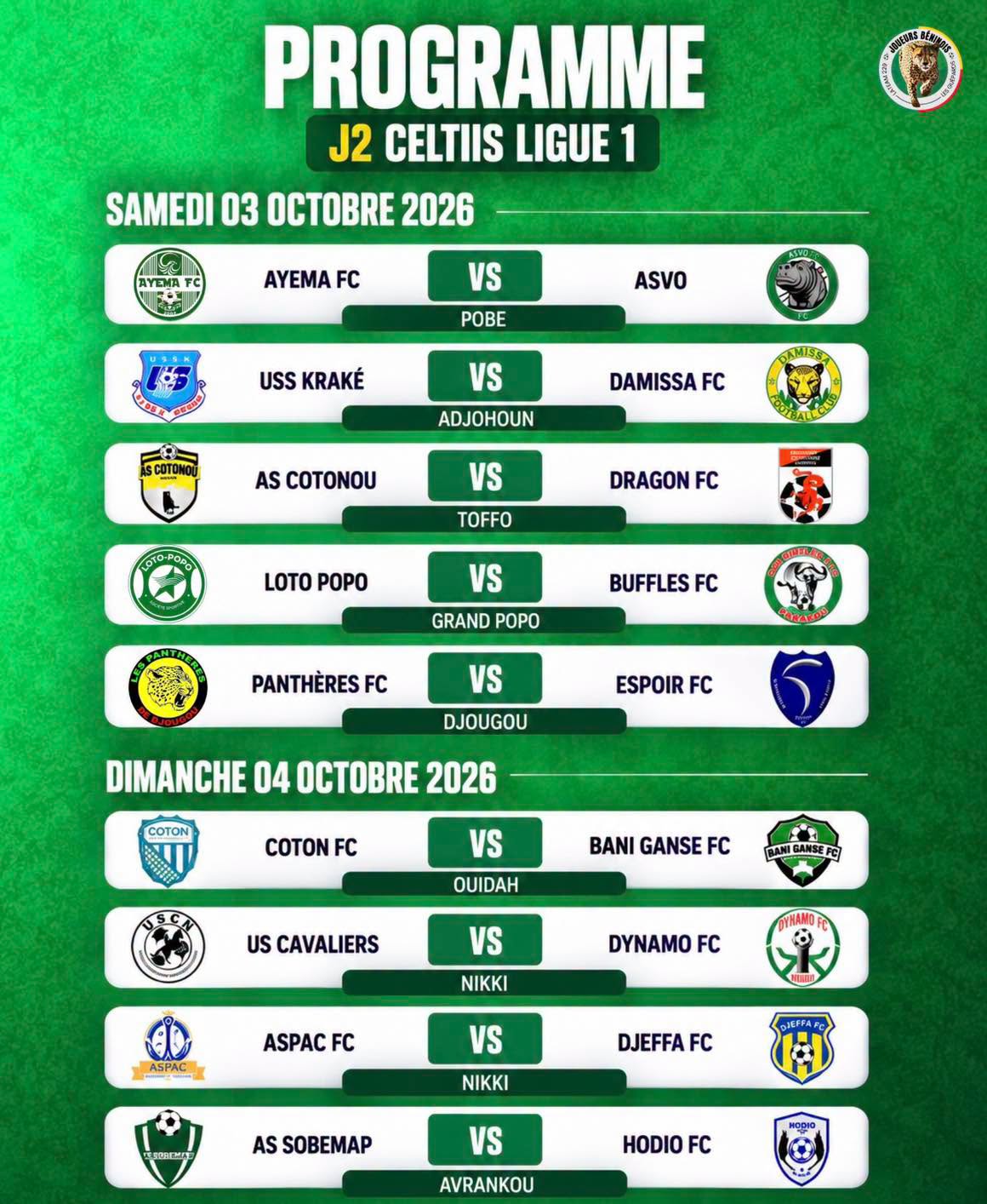 Affiche des matchs